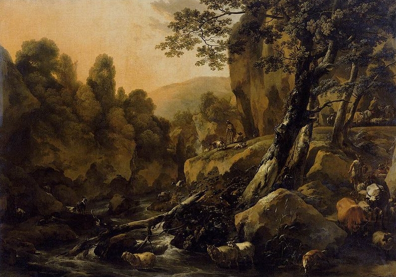 Herdsmen and Herds at a Waterfall